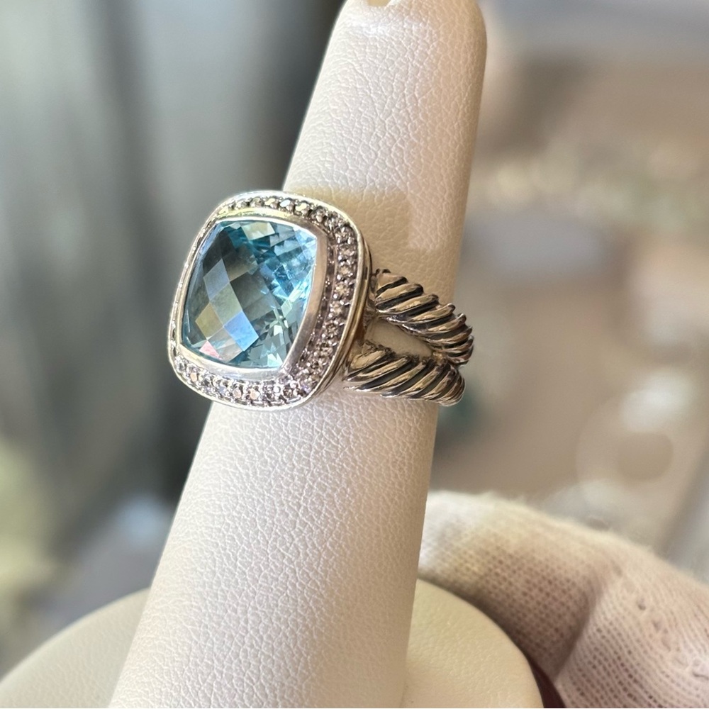 David Yurman 11mm Albion Ring with Blue Topaz & Diamonds 6